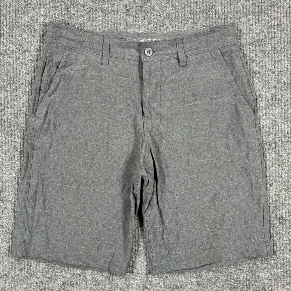 Hang Ten Mens Hybrid Walking Shorts 32 Gray Striped Surf Skate Casual Stretch